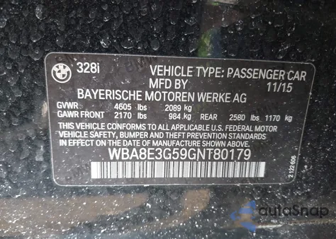 2016 BMW 328I xDrive from USA, damaged, VIN WBA8E3G59GNT80179